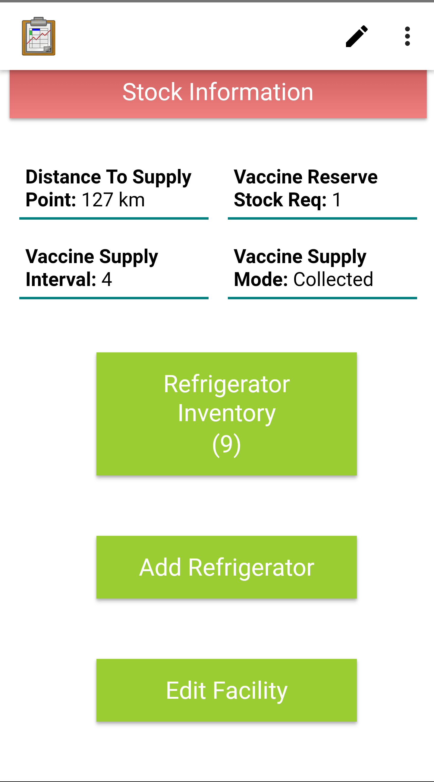 Health Facility Menu Buttons