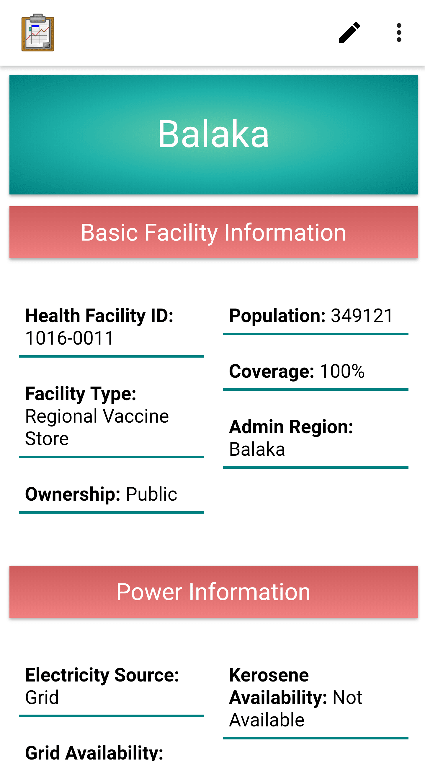 Health Facility Menu