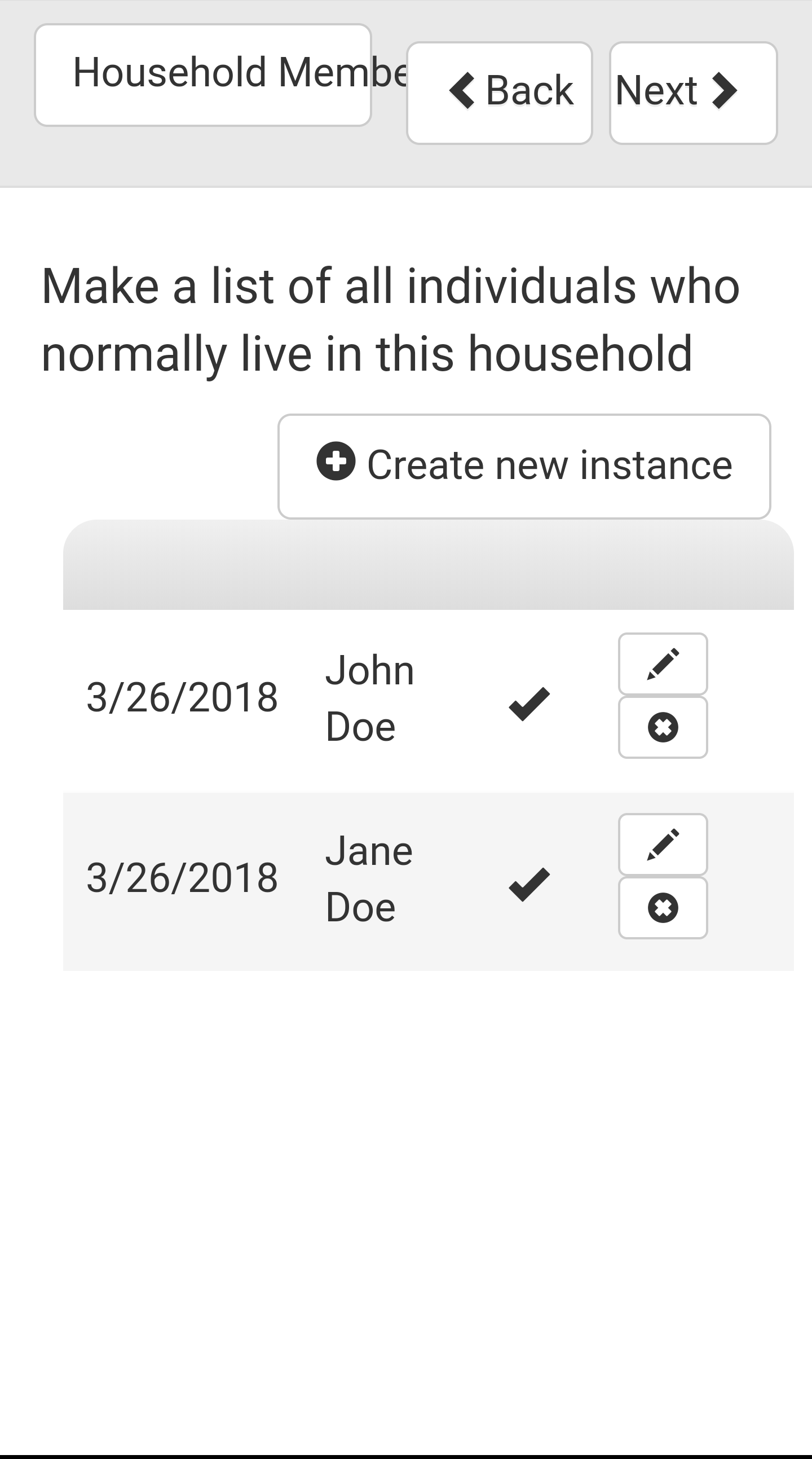 Survey Household Subform Two Entry