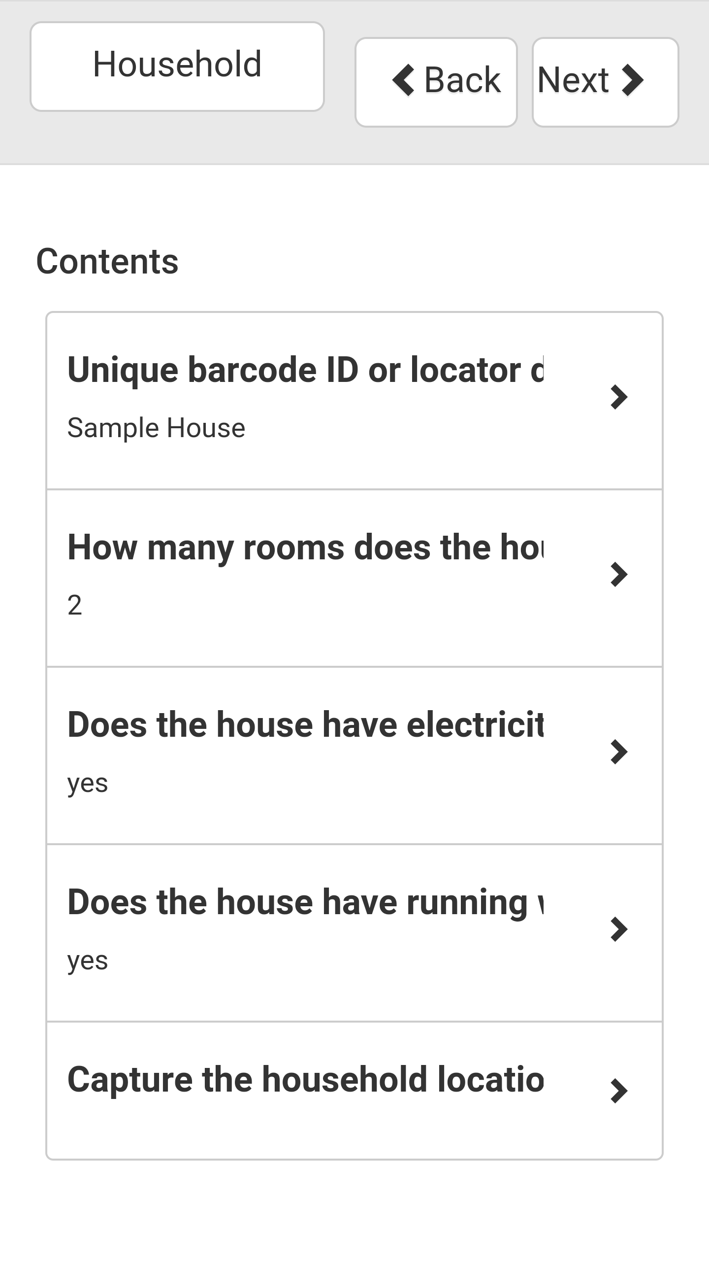 Survey Navigation Menu