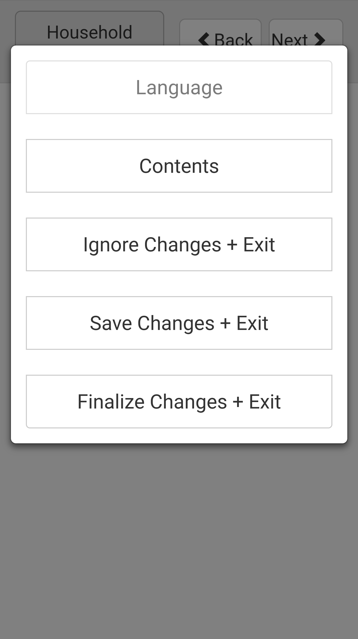 Survey Save Menu