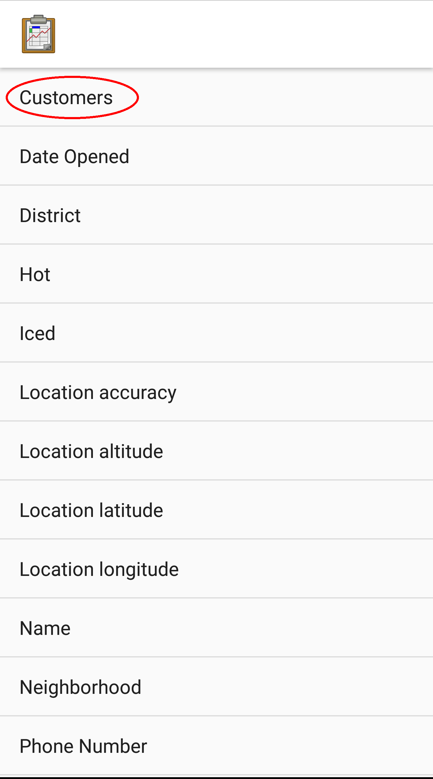 Table Properties Column List