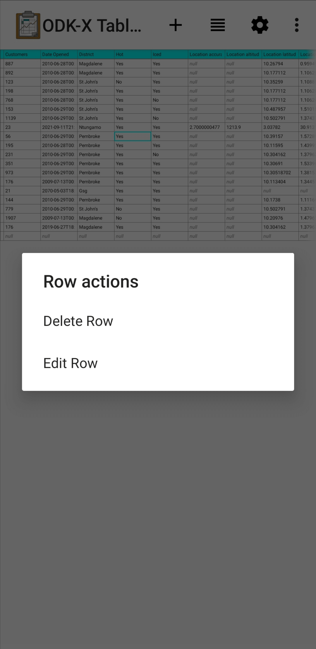 Tables Spreadsheet Pop Up